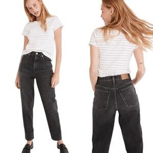 Madewell Baggy Tapered Jeans Black Relaxed Fit High Waisted Size 28P